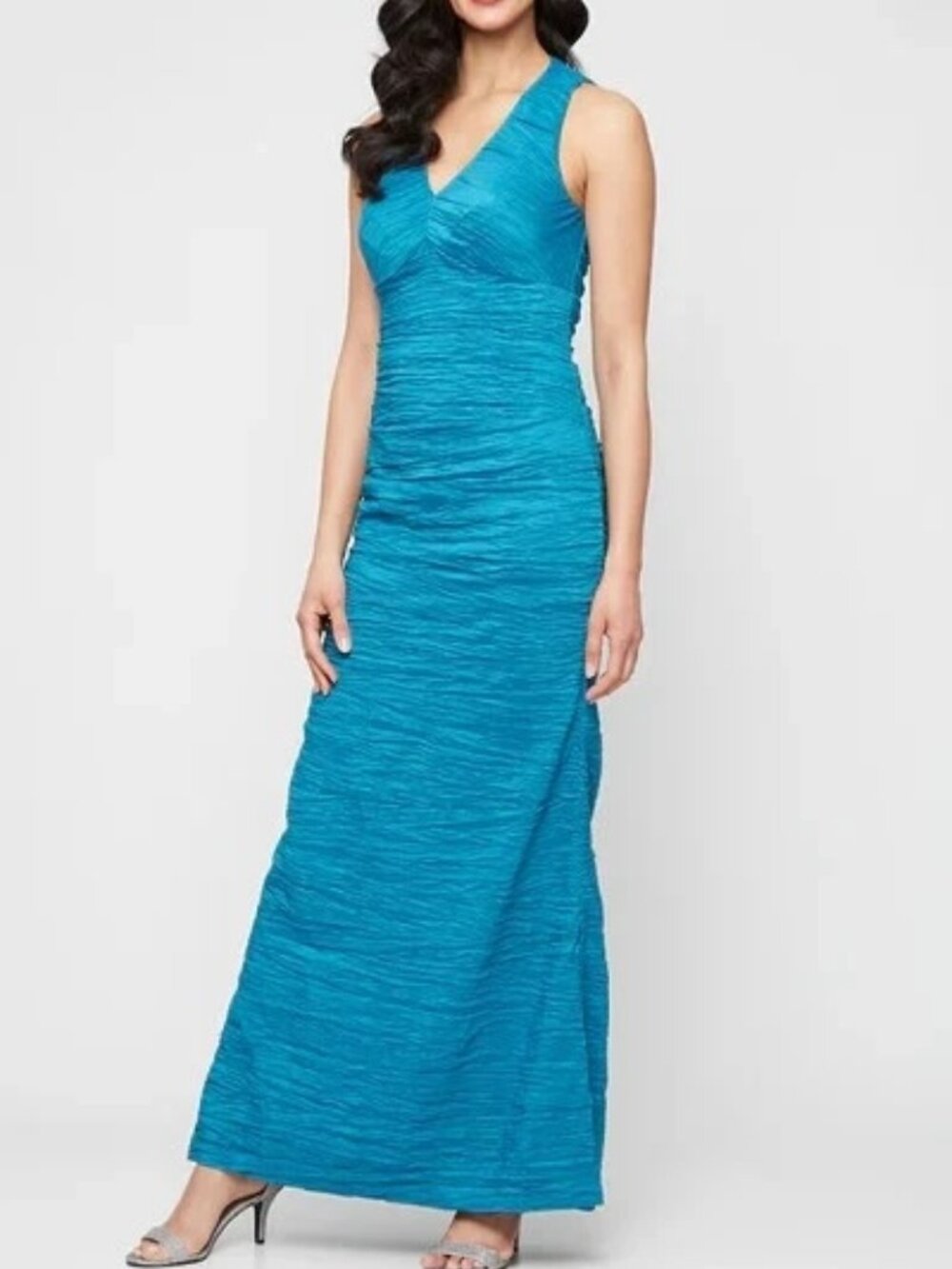 Alex Evenings Aqua Blue Stretch Taffeta Maxi Dress